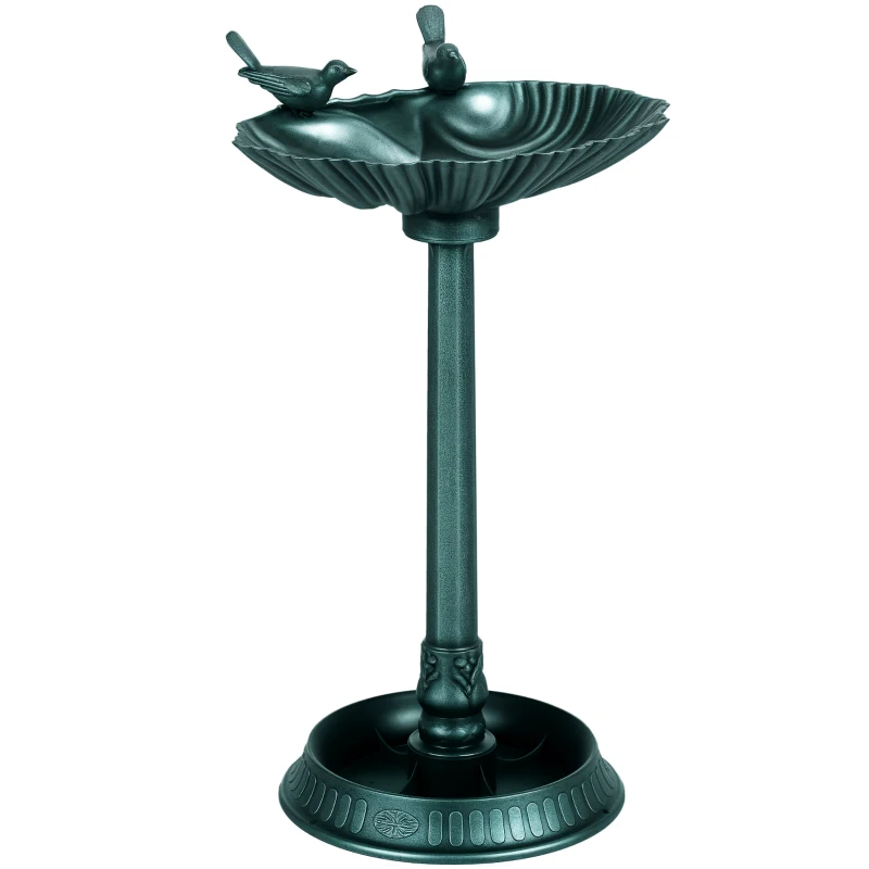 Outsunny 32" Bird Bath with Decorative Birds, Vintage Birdbath with Flower Planter Base for Garden, Bronze Green