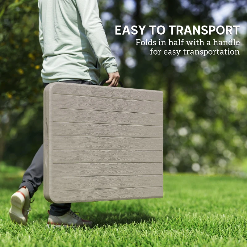 Outsunny 6FT 3PCS Faux Rattan Outdoor Camping Table Bench Set with Carrying Handles, Folding Picnic Table with 2 Benches, Brown