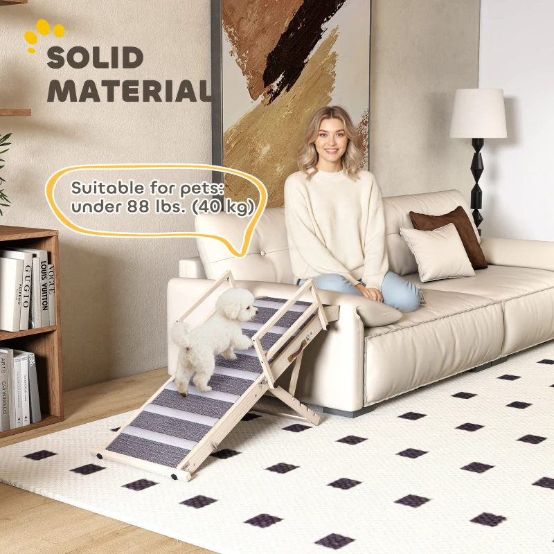 PawHut Dog Ramp, Folding Pet Ramp, 4 Adjustable Height from 15" to 19", Pet Stairs with Side Rails for Small to Large Dogs