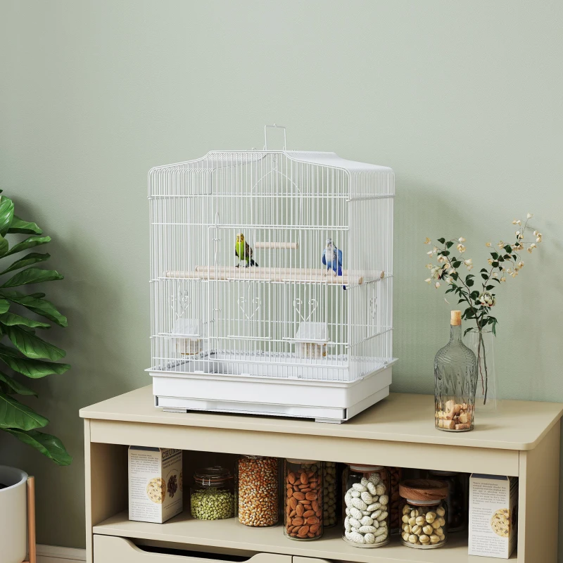 PawHut 23" Bird Cage, Finches Canaries, Parrot Cage with Doors Perches, 2 Feeder Pet Supplies, White
