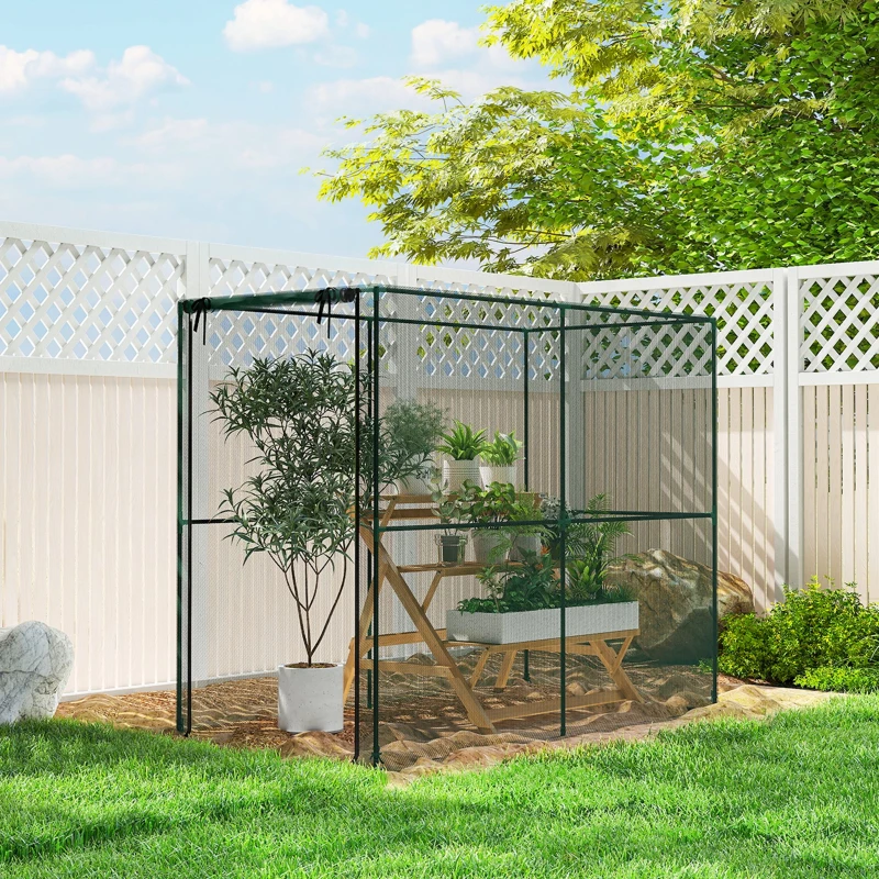 Outsunny Crop Cage, Plant Protection Tent with Zippered Door, Plant Protector from Animals for Vegetables Flowers Fruits, Green