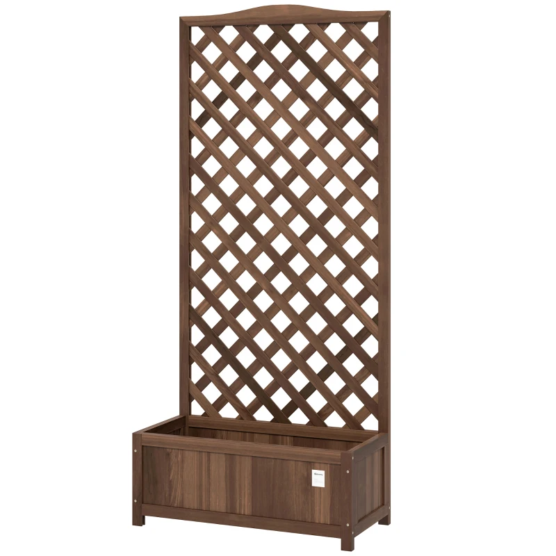 Outsunny Wood Planter with Trellis, Raised Garden Bed to Grow Vegetables for Backyard, 30" x 14" x 67", Dark Brown