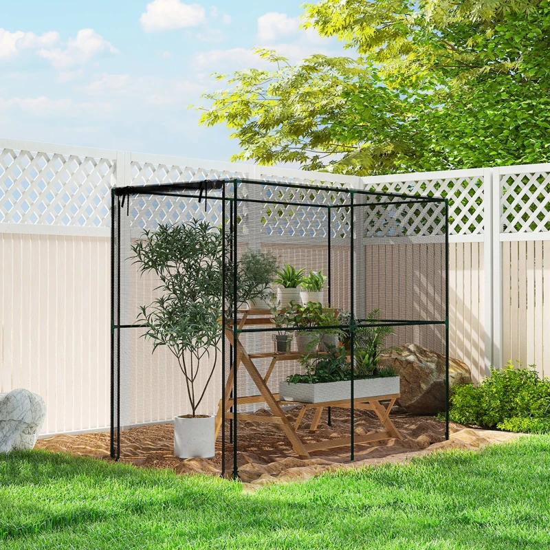 Outsunny Crop Cage, Plant Protection Tent with Zippered Door, Plant Protector from Animals for Vegetables Flowers Fruits, Black