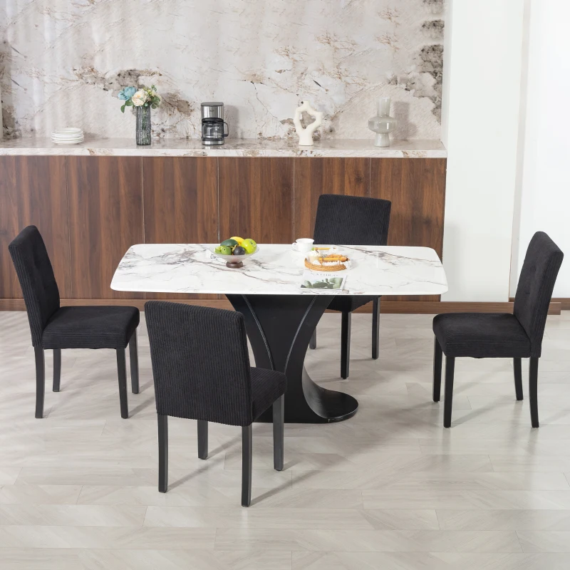 HOMCOM Modern Dining Chairs Set of 4, Kitchen Chairs with Rubberwood Legs and Padded Seat, Black