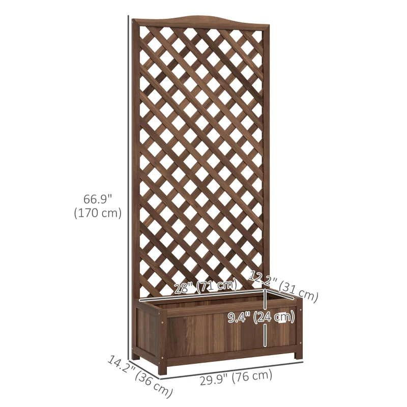Outsunny Wood Planter with Trellis, Raised Garden Bed to Grow Vegetables for Backyard, 30" x 14" x 67", Dark Brown