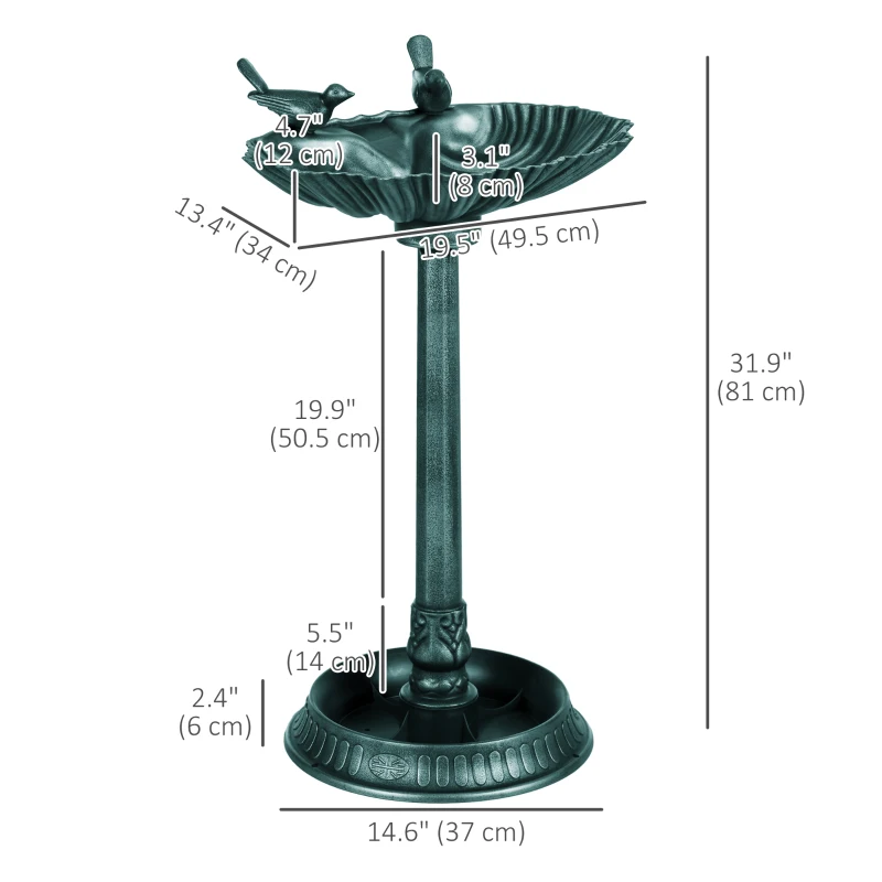 Outsunny 32" Bird Bath with Decorative Birds, Vintage Birdbath with Flower Planter Base for Garden, Bronze Green