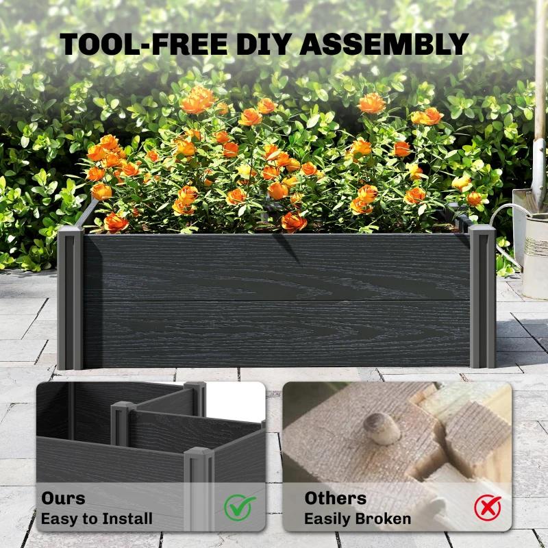 Outsunny Vinyl Raised Garden Bed Kit, 3 x 3 x 1ft Elevated Garden Box with Open Bottom, Screwless Outdoor Planter Box