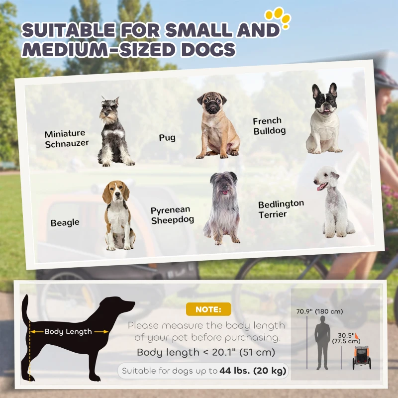 PawHut Dog Bike Trailer, Pet Cart Wagon Cart Carrier Attachment for Travel with 2 Doors, Large Wheels, Safety Flag