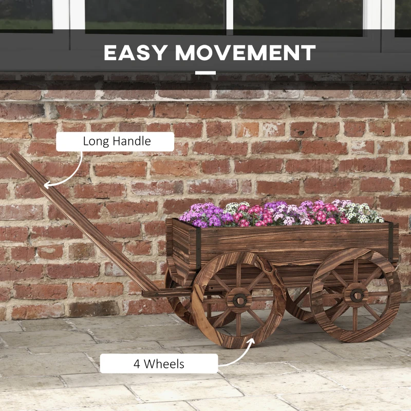 Outsunny Raised Garden Bed, Wooden Wagon Planter Boxes with Drainage Holes, for Vegetables Flowers Herbs, Carbonized