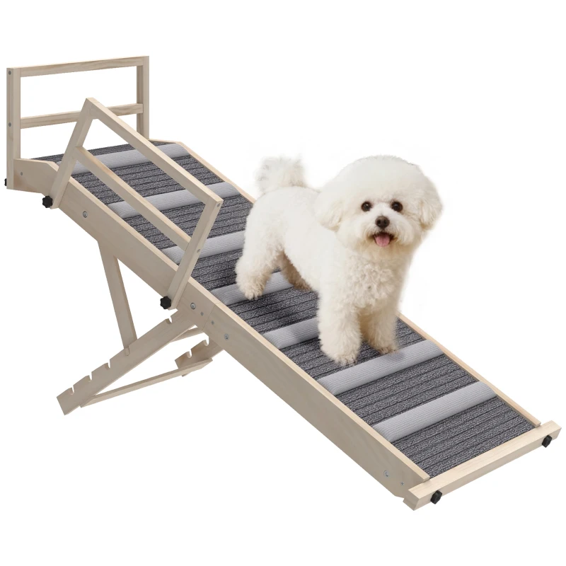 PawHut Dog Ramp, Folding Pet Ramp, 4 Adjustable Height from 15" to 19", Pet Stairs with Side Rails for Small to Large Dogs