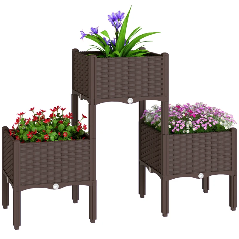 Outsunny Plastic Raised Garden Bed with Legs, Self Watering Elevated Planter Boxes with Drainage Holes and Plugs, Easy Assembly