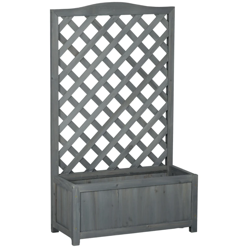 Outsunny Wood Planter with Trellis for Vine Climbing, Raised Garden Bed to Grow Vegetables for Backyard, 28" x 11" x 46", Grey
