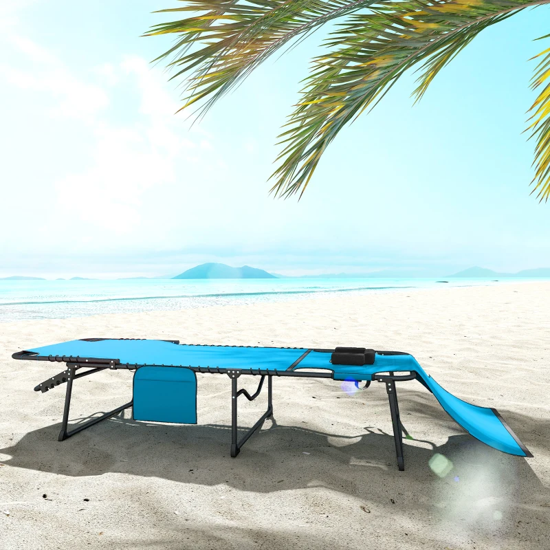 Outsunny Folding Chaise Tanning Lounge Chair w/ 5-level Reclining Back, Reading Hole, Side Pocket, Headrest, Blue