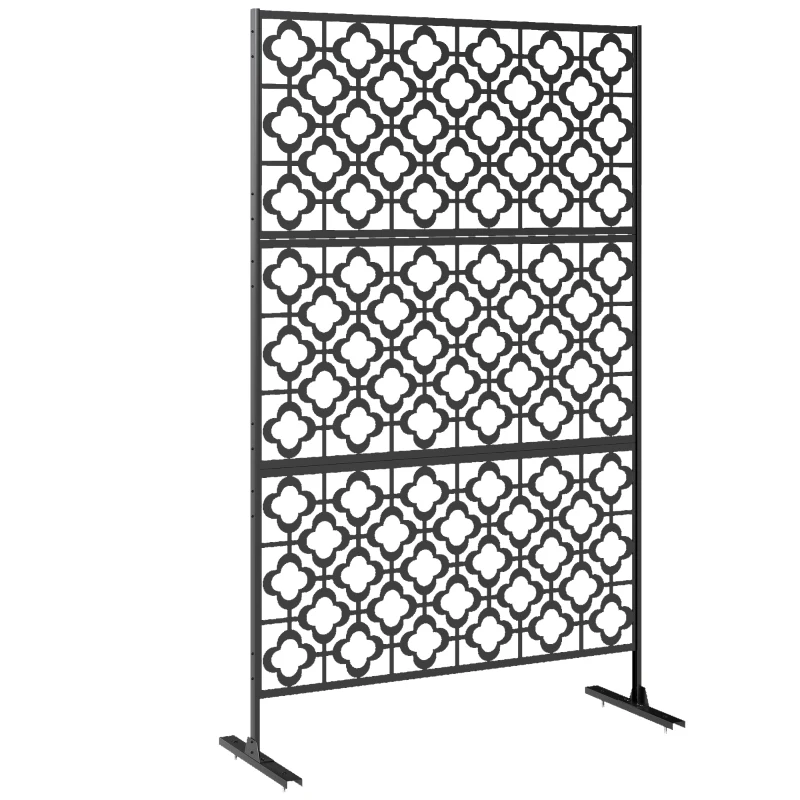 Outsunny Metal Outdoor Privacy Screen, Freestanding Outdoor Divider with Stand, 78" x 48", Black