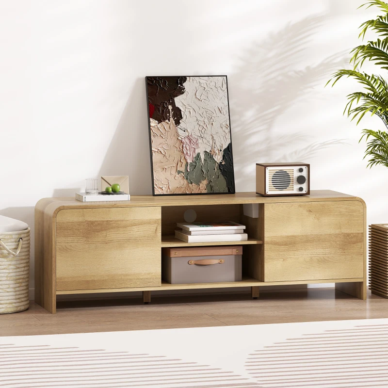 HOMCOM TV Stand for up to 65 Inch TV, Nordic Entertainment Center with 2 Cabinets and 2 Open Shelves for Living Room, Natural