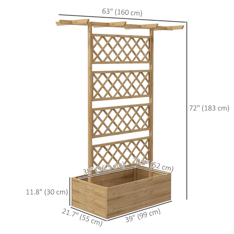 Outsunny Wooden Planter with Trellis Privacy Screen, Raised Garden Bed to Grow Vegetables, Herbs and Flowers, Natural