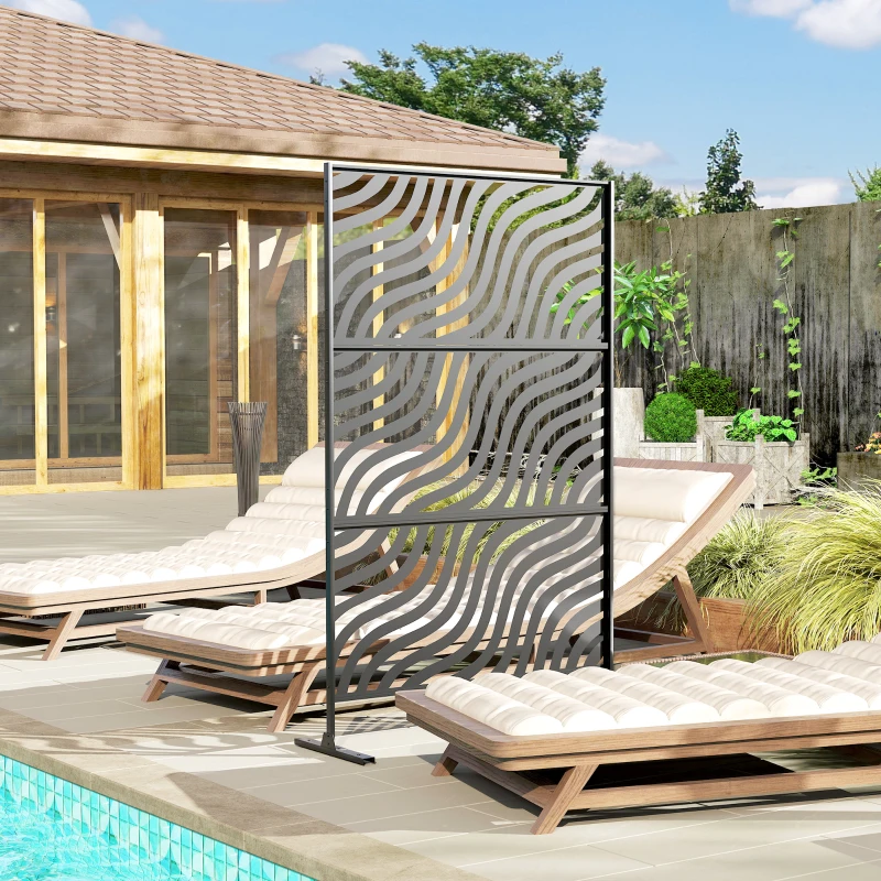 Outsunny Metal Outdoor Privacy Screen, Freestanding Outdoor Divider with Stand, 78" x 48", Black