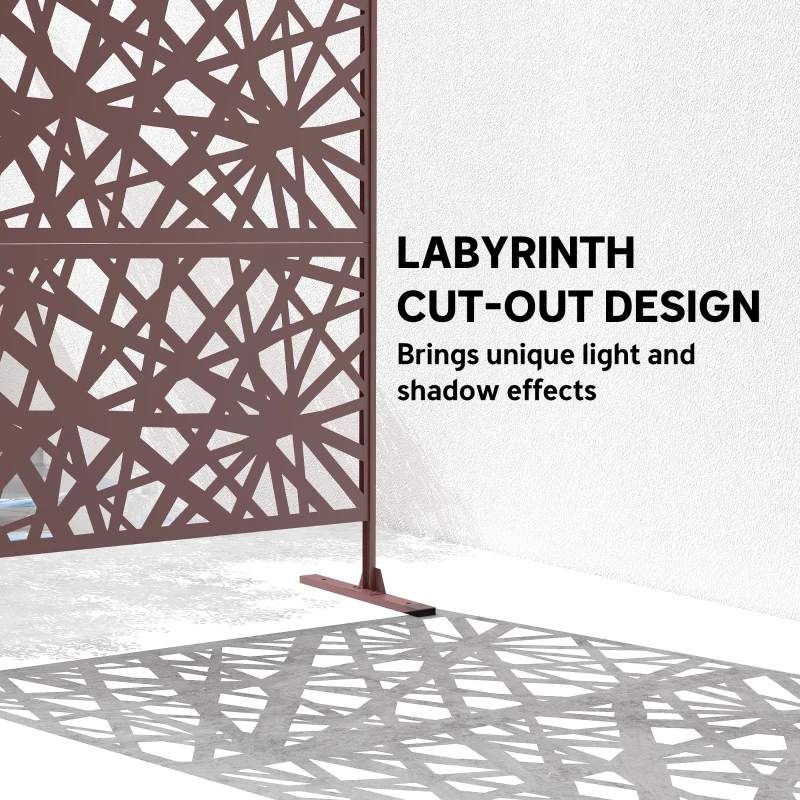 Outsunny Metal Outdoor Privacy Screen, Freestanding Outdoor Divider with Stand, 78" x 48", Dark Brown