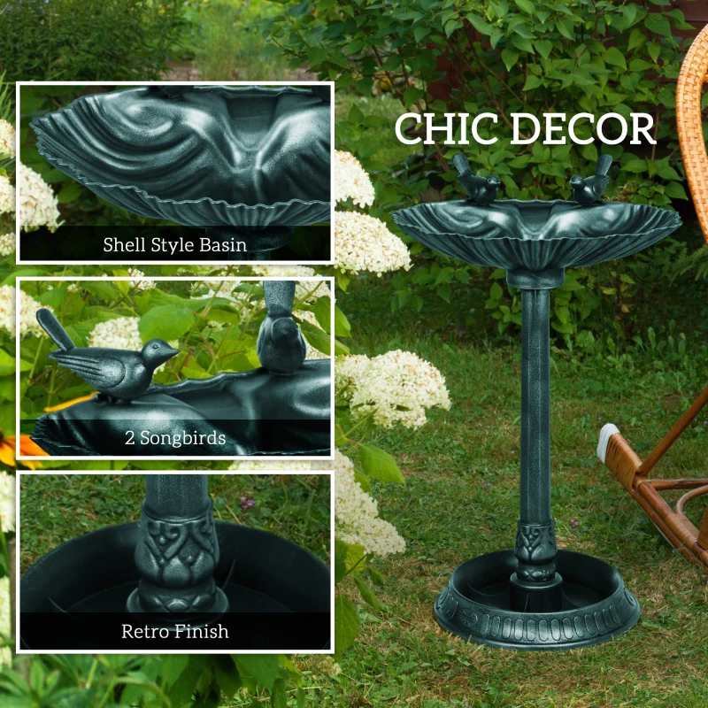 Outsunny 32" Bird Bath with Decorative Birds, Vintage Birdbath with Flower Planter Base for Garden, Bronze Green