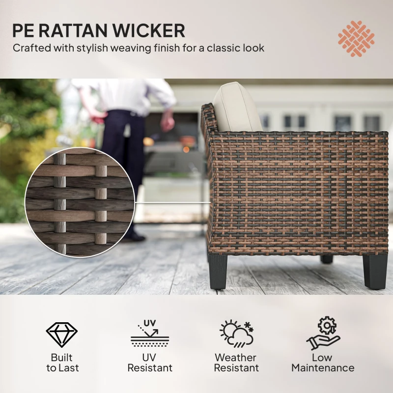 Outsunny Single Outdoor Wicker Chair, Rattan Patio Chair with Armrests and Cushions for Balcony, Porch, Deck, Cream White