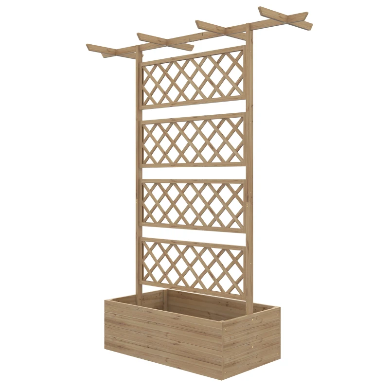 Outsunny Wooden Planter with Trellis Privacy Screen, Raised Garden Bed to Grow Vegetables, Herbs and Flowers, Natural