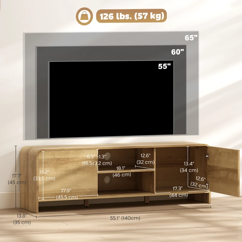 HOMCOM TV Stand for up to 65 Inch TV, Nordic Entertainment Center with 2 Cabinets and 2 Open Shelves for Living Room, Natural