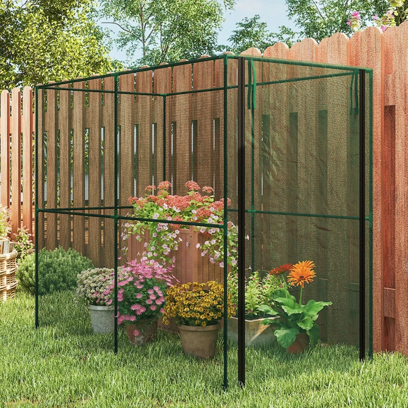 Outsunny Crop Cage, Plant Protection Tent with Zippered Door, Plant Protector from Animals for Vegetables Flowers Fruits, Green