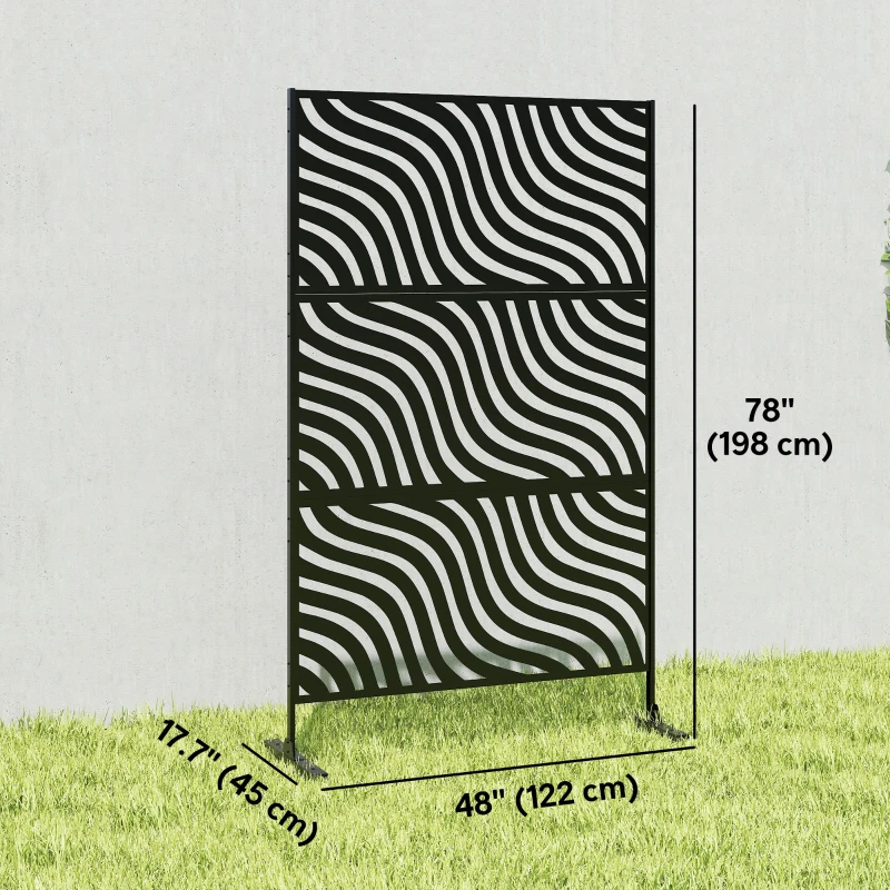 Outsunny Metal Outdoor Privacy Screen, Freestanding Outdoor Divider with Stand, 78" x 48", Black