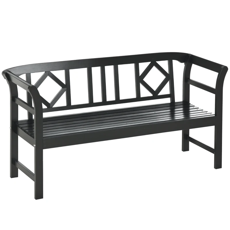 Outsunny Wooden Outdoor Bench, 3 Person Patio Garden Bench with Diamond Pattern Backrest, Slatted Seat, 792 LBS Capacity, Black