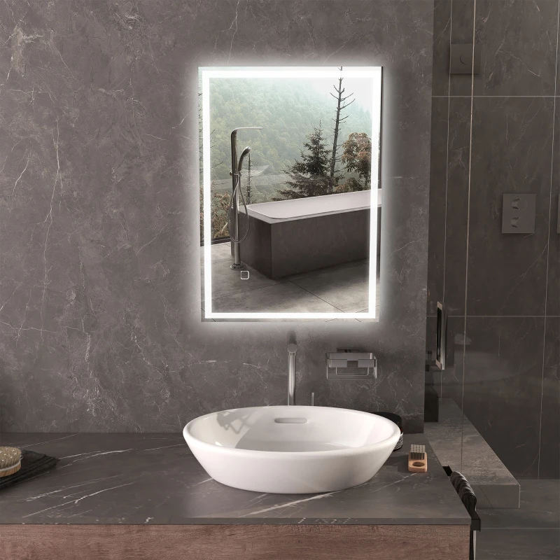 HOMCOM 32" x 24" Bathroom Mirror with LED Lights, Dimmable Makeup Mirror, Vanity Mirror with 3 Colors, Smart Touch