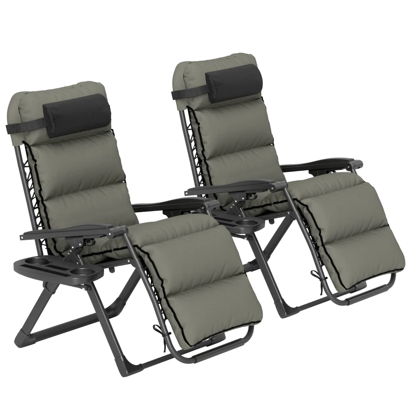 Outsunny 2pcs Reclining Zero Gravity Chair with Adjustable Backrest, Folding Garden Sun Lounger with Removable Cushion, Grey