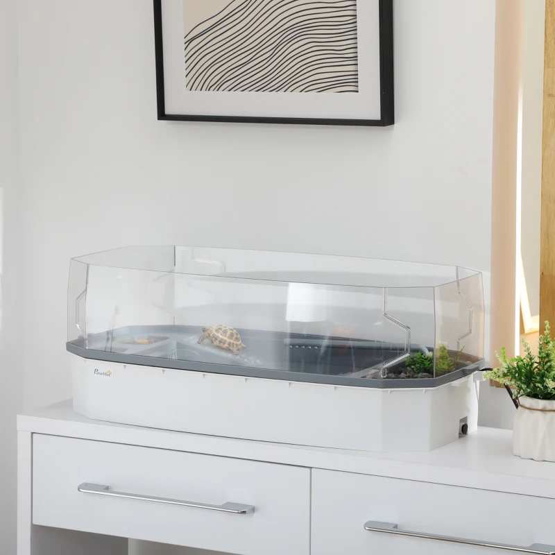 PawHut Turtle Tank Kit, Turtle Aquarium with Basking Platform, Water Pump, Filter Layer Design, Reptile Habitat