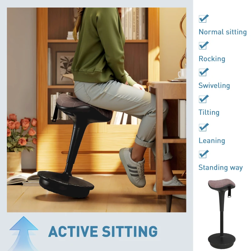 Vinsetto Backless Wobble Stool Chair, Standing Desk Chair, Adjustable Learning Stool for Office Desks, with Rocking Motion, Brown