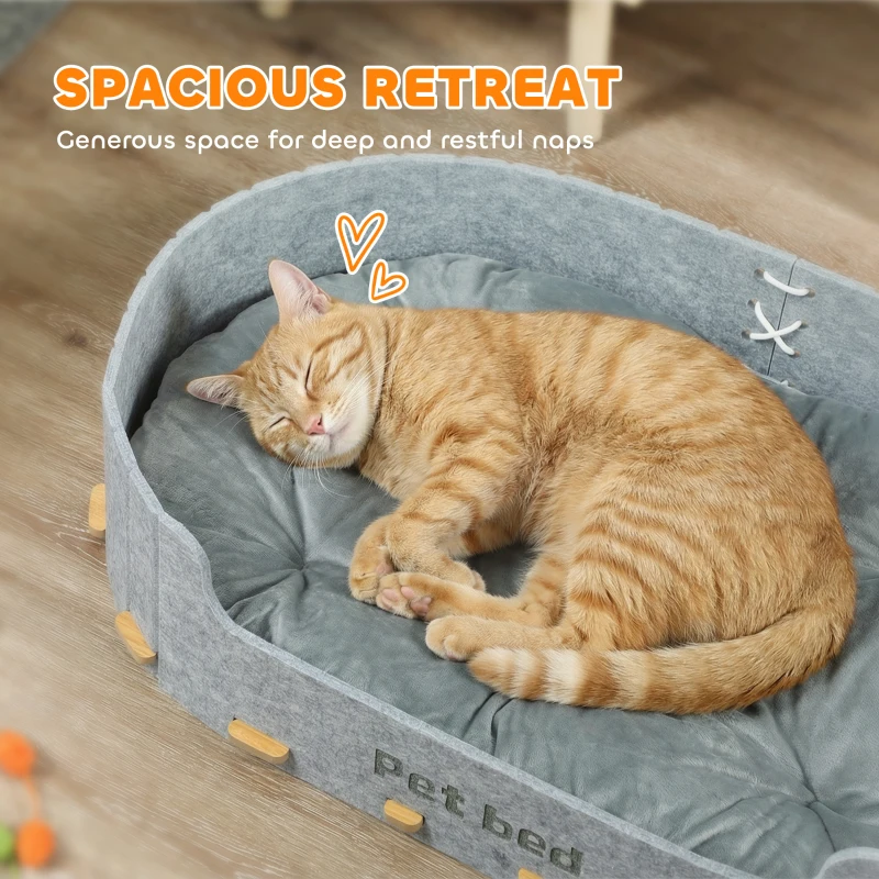 PawHut Dog Bed, Cat Bed with Washable Removable Cushion, Scratch-Resistant, Felt Cat Couch Sofa for Small Medium Dogs, Grey