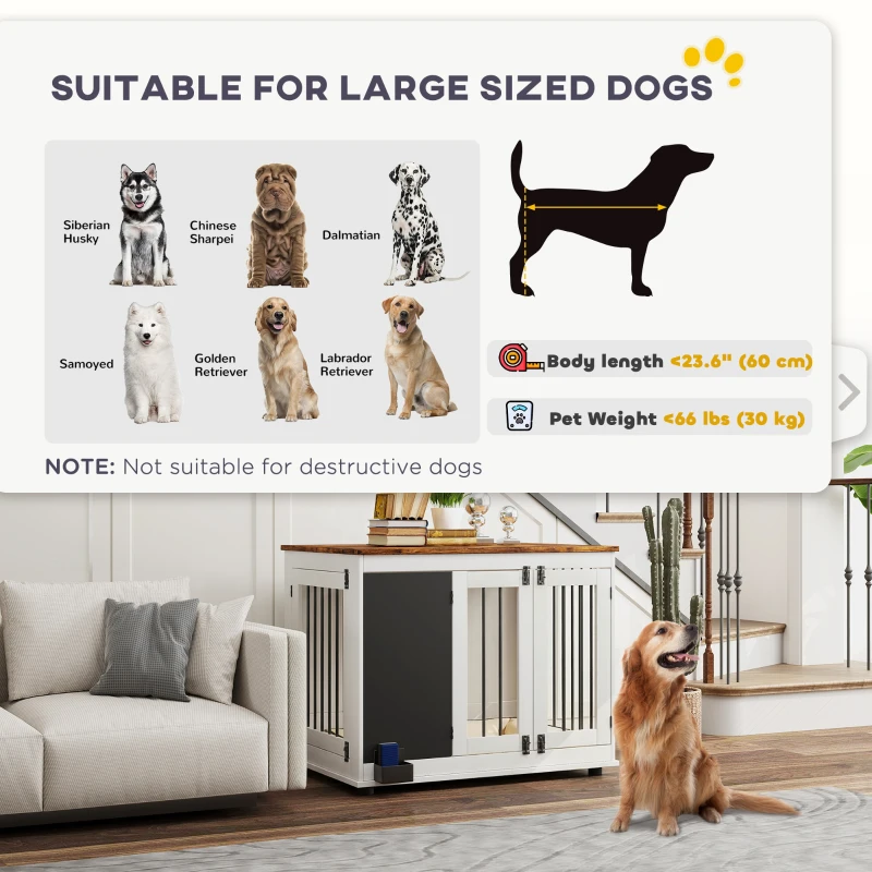 PawHut 39" Dog Crate Furniture Side End Table for Large Dogs w/ Blackboard, Three Doors, White