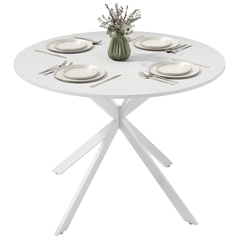 HOMCOM 40" Round Kitchen Table for 4, Industrial Dining Table with Steel Legs for Dining Room, White Oak