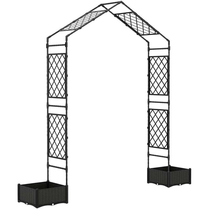 Outsunny Garden Arch Outdoor Trellis Arbor with 2 Planter Boxes, 90.6" x 15.7" x 88.2", Black
