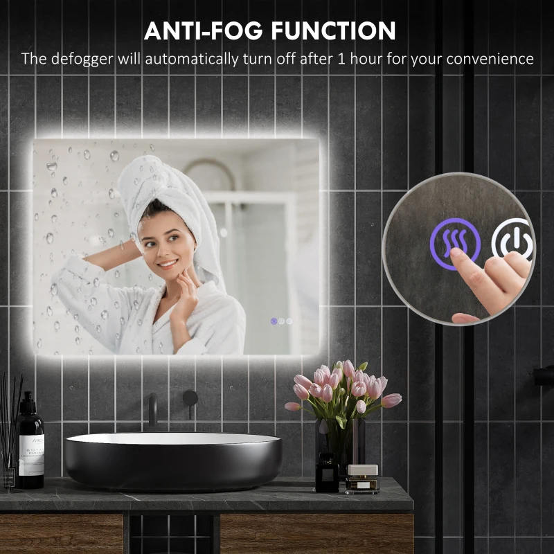 HOMCOM Dimmable Bathroom Mirror with Lights, 32" x 24" Backlit LED Mirror w/ Anti-Fog, Memory & Infinite Color Temperature