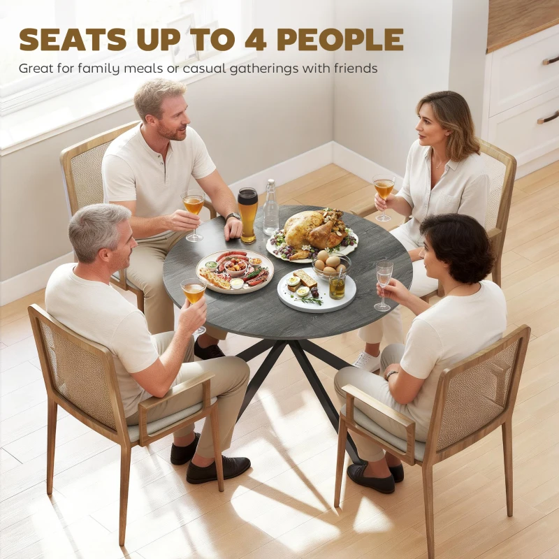 HOMCOM 40" Round Kitchen Table for 4, Industrial Dining Table with Steel Legs for Dining Room, Distressed Grey