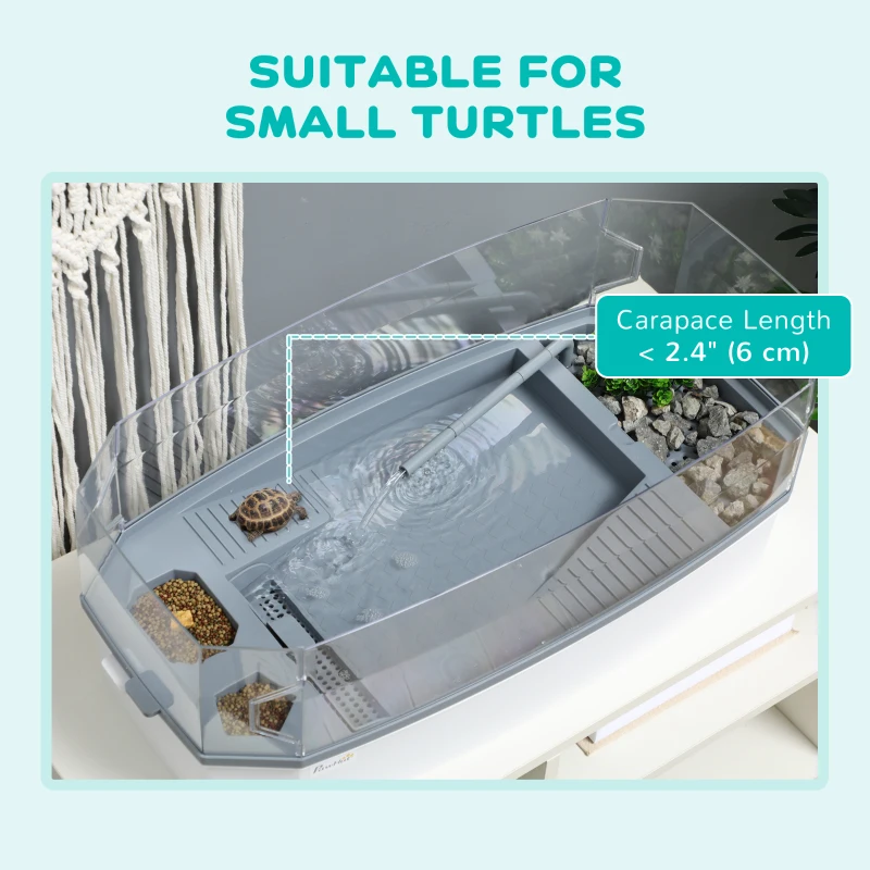 PawHut Turtle Tank Kit, Turtle Aquarium with Basking Platform, Water Pump, Filter Layer Design, Reptile Habitat