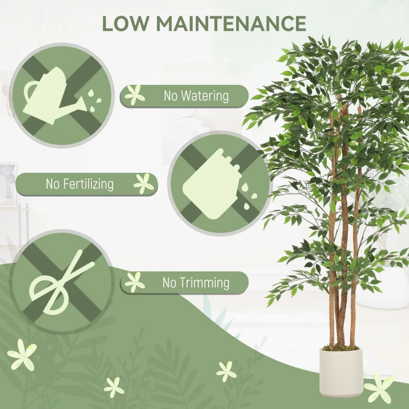 HOMCOM 6FT Artificial Banyan Tree Set of 2, Fake Potted Tree with Solid Wood Trunk and Pot for Indoor