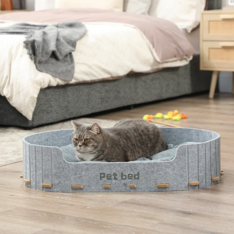 PawHut Dog Bed, Cat Bed with Washable Removable Cushion, Scratch-Resistant, Felt Cat Couch Sofa for Small Medium Dogs, Grey