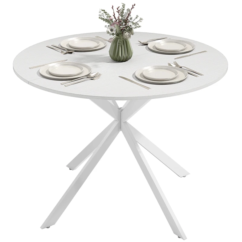 HOMCOM 40" Round Kitchen Table for 4, Industrial Dining Table with Steel Legs for Dining Room, White Oak