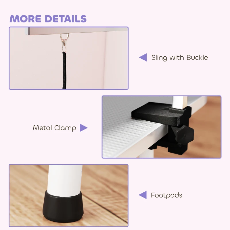 PawHut Foldable Pet Grooming Table for Dogs Cats with Adjustable Arm, Non-slip Surface, Grey