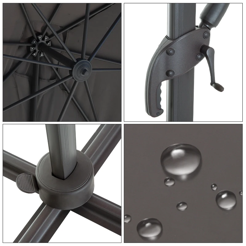 Outsunny 8' x 8' Square Patio Hanging Offset Umbrella Aluminum Outdoor Cantilever Crank Market Parasol Garden Sun Canopy Shelter 360° Rotation w/ Cross Base Grey