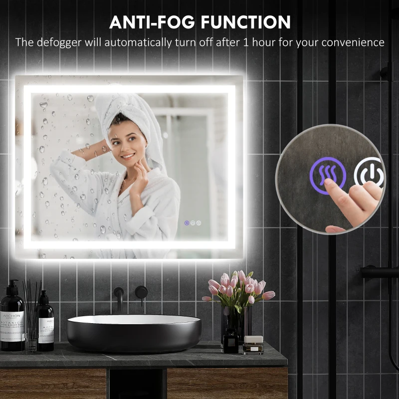 HOMCOM Dimmable Bathroom Mirror with Lights, 39" x 32" Backlit/Front Lit LED Mirror, Anti-Fog, Memory, Infinite Color Temp