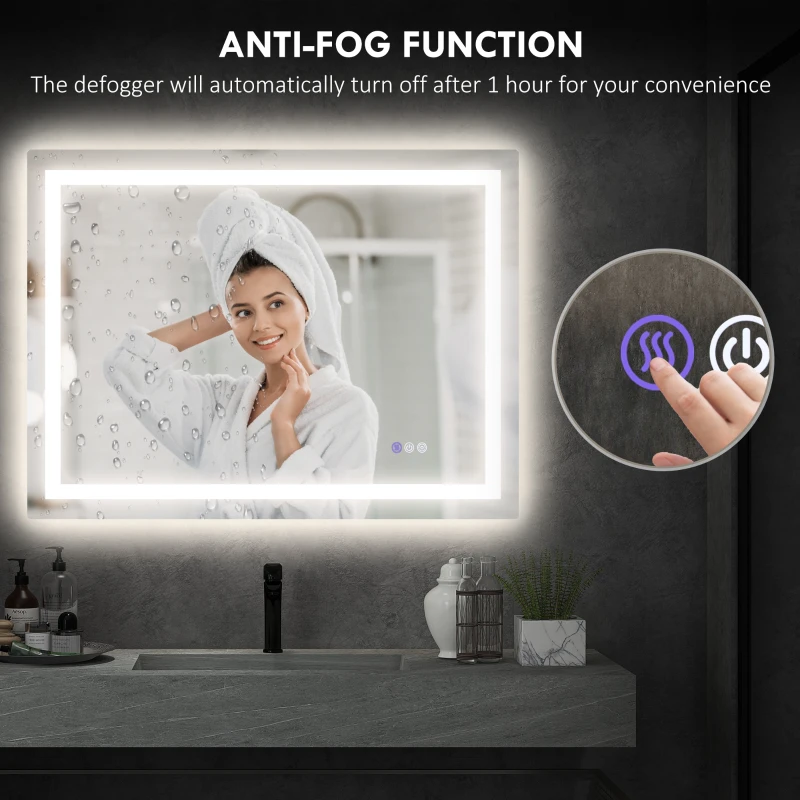 HOMCOM Dimmable Bathroom Mirror with Lights, 47" x 35" Backlit/Front Lit LED Mirror, Anti-Fog, Memory, Infinite Color Temp