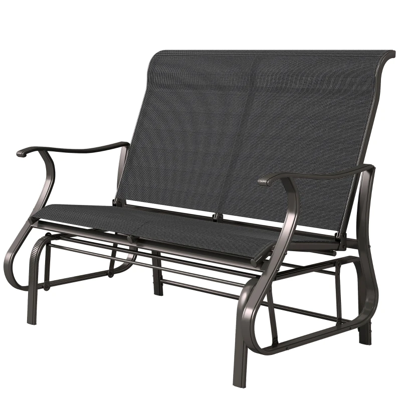 Outsunny Garden Double Gliding Chair, Patio Glider Armchair for Outdoor, Backyard Mesh Seat and Backrest, Steel Frame Black