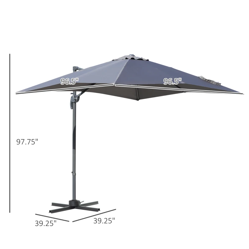 Outsunny 8ft x 8ft Square Offset 360 Cantilever Market Patio Umbrella with Cross Base Gray