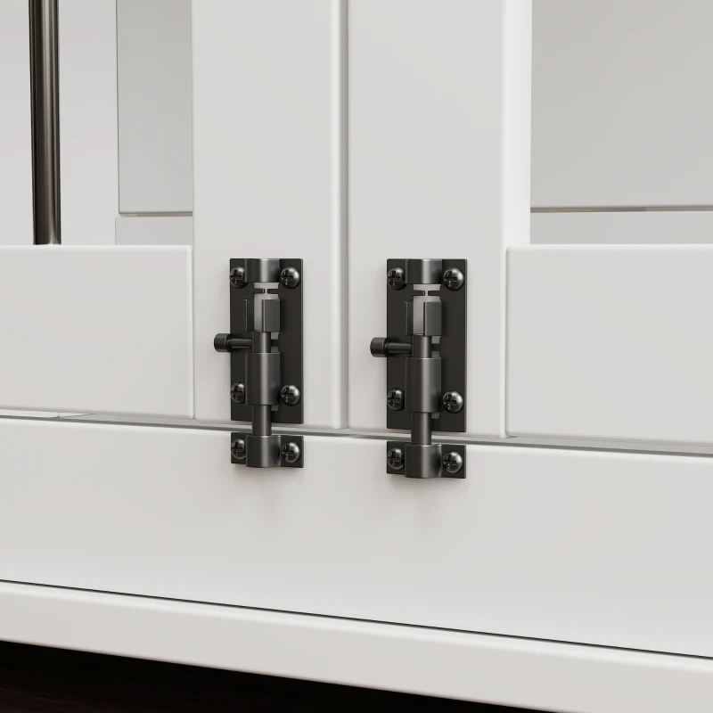 PawHut 39" Dog Crate Furniture Side Table for Large Dogs with Three Doors, Blackboard & Non-Slip Foot Pads, White